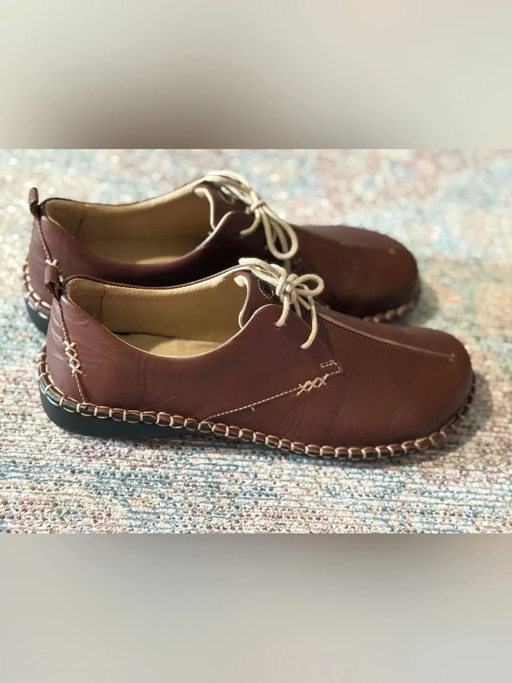 Josef Seibel Lindsay 2 Brown Leather Whipstitch Oxford Comfort Shoes Size 39